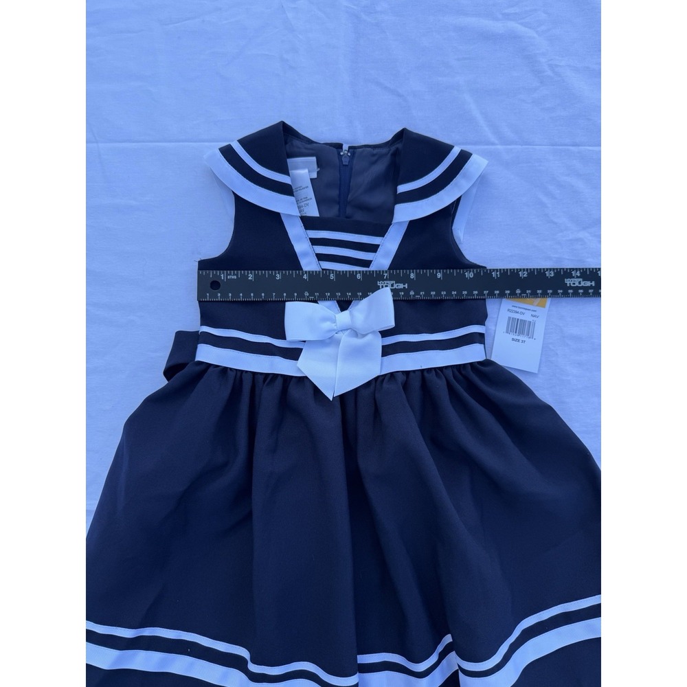 New Bonnie Jean Girls Nautical Sailor Navy Blue Party Dress Toddler 3T - Picture 8 of 15